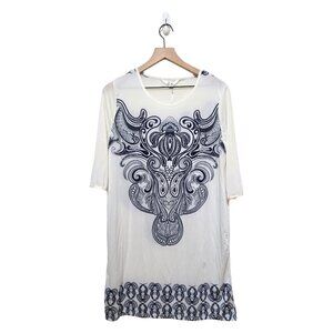 5th & Love Ecru & Navy Paisley Tunic Mini Dress NWT Sz S